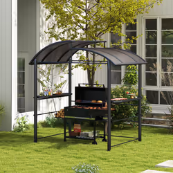 Outsunny BBQ Patio Canopy Gazebo with Interlaced Polycarbonate Roof 2 Shelves