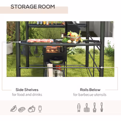 Outsunny BBQ Patio Canopy Gazebo with Interlaced Polycarbonate Roof 2 Shelves