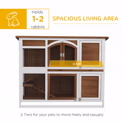 PawHut Two-Tier Wooden Rabbit Hutch w/ Openable Roof, Slide-Out Tray, Ramp