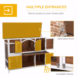 PawHut Two-Tier Wooden Rabbit Hutch w/ Openable Roof, Slide-Out Tray, Ramp