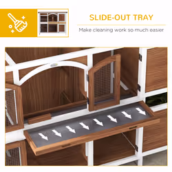 PawHut Two-Tier Wooden Rabbit Hutch w/ Openable Roof, Slide-Out Tray, Ramp - Additional view 4