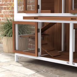 PawHut Two-Tier Wooden Rabbit Hutch w/ Openable Roof, Slide-Out Tray, Ramp - Additional view 6