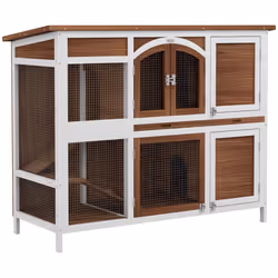 PawHut Two-Tier Wooden Rabbit Hutch w/ Openable Roof, Slide-Out Tray, Ramp - Additional view 8