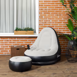 Outsunny Inflatable Chair and Footstool for Gaming, Reading, Watching, Grey