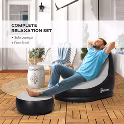 Outsunny Inflatable Chair and Footstool for Gaming, Reading, Watching, Grey