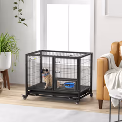 PawHut 36" Heavy Duty Dog Crate on Wheels w/ Bowl Holder, Removable Tray