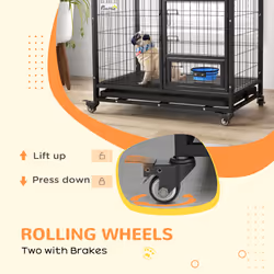 PawHut 36" Heavy Duty Dog Crate on Wheels w/ Bowl Holder, Removable Tray - Additional view 7