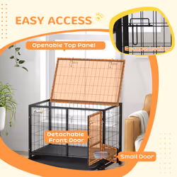 PawHut 36" Heavy Duty Dog Crate on Wheels w/ Bowl Holder, Removable Tray - Additional view 8