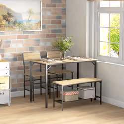 HOMCOM Dining Table and Chairs Set of 4 with 2 Chairs Bench for Kitchen Natural