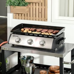 Outsunny Portable Gas Plancha BBQ Grill with 3 Burners, Non-Stick Griddle, Lid