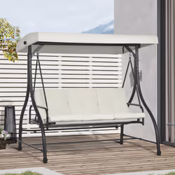 Outsunny 3 Seater Canopy Swing Chair Porch Hammock Bed Rocking Bench Cream White