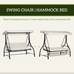 Outsunny 3 Seater Canopy Swing Chair Porch Hammock Bed Rocking Bench Cream White