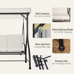 Outsunny 3 Seater Canopy Swing Chair Porch Hammock Bed Rocking Bench Cream White