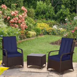 Outsunny Rattan 3PCs Chair Table Bistro Set Patio Set w/ Steel Frame Blue