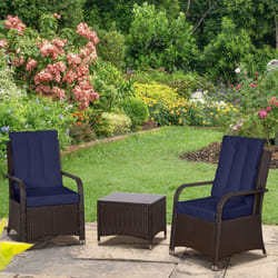Outsunny Rattan 3PCs Chair Table Bistro Set Patio Set w/ Steel Frame Blue
