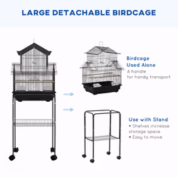 PawHut Metal Bird Cage w/ Perch, Food Container, Handle, for Finch, Canary - Additional view 6