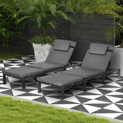 Outsunny 2 Pieces Rattan Sun Loungers w/ Padded Cushion for Poolside Dark Grey