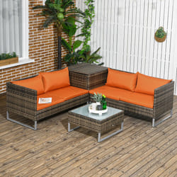 Outsunny 4Pcs Patio Rattan Sofa Garden Furniture Set with Table Cushions Orange