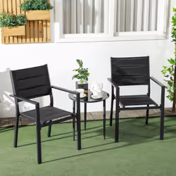 Outsunny 2 PCs Dining Chairs, Stackable Design Aluminium Outdoor Armchairs Black