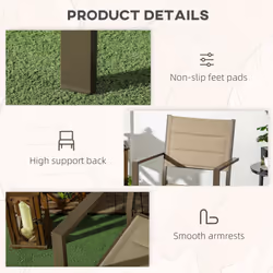 Outsunny 2 PCs Dining Chairs, Stackable Design Aluminium Outdoor Armchairs Khaki - Additional view 4