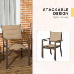 Outsunny 2 PCs Dining Chairs, Stackable Design Aluminium Outdoor Armchairs Khaki - Additional view 5