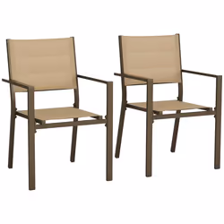 Outsunny 2 PCs Dining Chairs, Stackable Design Aluminium Outdoor Armchairs Khaki - Additional view 8