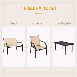 Outsunny 4pcs Patio Furniture Set Garden Sofa Glass Top Coffee Table Beige