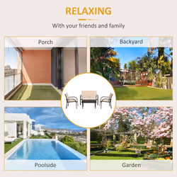 Outsunny 4pcs Patio Furniture Set Garden Sofa Glass Top Coffee Table Beige - Additional view 5