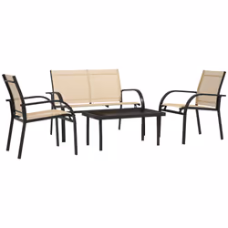 Outsunny 4pcs Patio Furniture Set Garden Sofa Glass Top Coffee Table Beige - Additional view 8