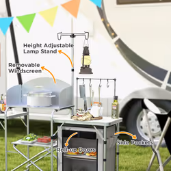 Outsunny Camping Kitchen with Cupboard Folding Camping Table with Carrying Bag