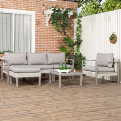 Outsunny 6 PCs Rattan Garden Furniture Set with Table, Cushion, Light Grey