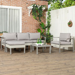 Outsunny 6 PCs Rattan Garden Furniture Set with Table, Cushion, Light Grey