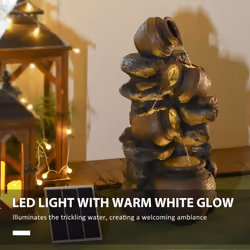 Outsunny Solar Water Feature with LED Lights and Pump 4 Tier Water Fountain
