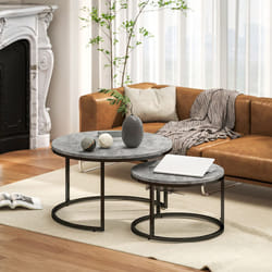 HOMCOM 2 Pcs Stacking Coffee Table Set Steel Frame Cement-Effect Top Foot Pads