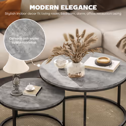 HOMCOM 2 Pcs Stacking Coffee Table Set Steel Frame Cement-Effect Top Foot Pads