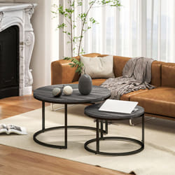 HOMCOM 2 Pcs Stacking Coffee Table Set Steel Frame Wood Effect Top Foot Pads