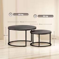 HOMCOM 2 Pcs Stacking Coffee Table Set Steel Frame Wood Effect Top Foot Pads
