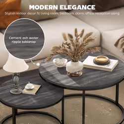 HOMCOM 2 Pcs Stacking Coffee Table Set Steel Frame Wood Effect Top Foot Pads