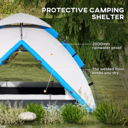 Outsunny 3-4 Man Camping Tent Portable with Bag, Quick Setup, Blue