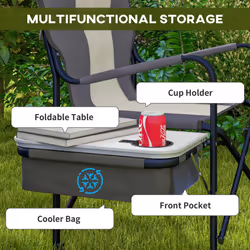 Outsunny Folding Directors Chair Aluminium Camping Chair with Cooler Bag Grey