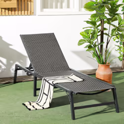 Outsunny Foldable PE Rattan Sun Lounger w/ 5-Level Adjustable Backrest, Grey