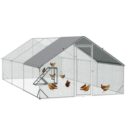 PawHut Walk-in Chicken Run with Chicken Activity Shelf and Cover, 3 x 6 x 2m