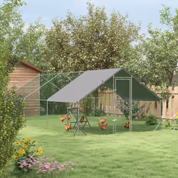 PawHut Walk-in Chicken Run with Chicken Activity Shelf and Cover, 3 x 6 x 2m