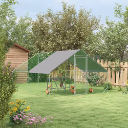PawHut Walk In Chicken Run with Chicken Activity Shelf and Cover, 3 x 4 x 2m