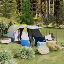 Outsunny 2-3 Man Camping Tunnel Tent with Bedroom and Living Room, Green