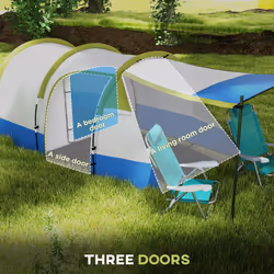 Outsunny 2-3 Man Camping Tunnel Tent with Bedroom and Living Room, Green