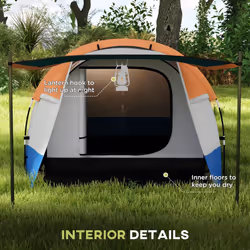Outsunny 2-3 Man Camping Tunnel Tent with Bedroom and Living Room, Orange