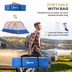 Outsunny 2-3 Man Camping Tunnel Tent with Bedroom and Living Room, Orange