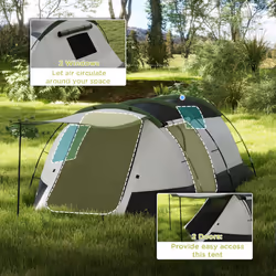 Outsunny Tunnel Tent with Bedroom, Living Room and Porch for 3-4 Man, Green