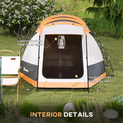 Outsunny Tunnel Tent with Bedroom, Living Room and Porch for 3-4 Man, Orange